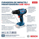 Furadeira e Parafusadeira de Impacto Bosch GSB 183-LI a Bateria 18V 1/2" com Carregador e Maleta