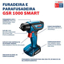 Furadeira e Parafusadeira Bosch GSR 1000 a Bateria 12V 1/4" com Carregador, 10 Bits e Extensor Universal
