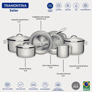 Jogo de Panelas Tramontina Solar em Aço Inox com Fundo Triplo e Tampas de Inox 6 Peças